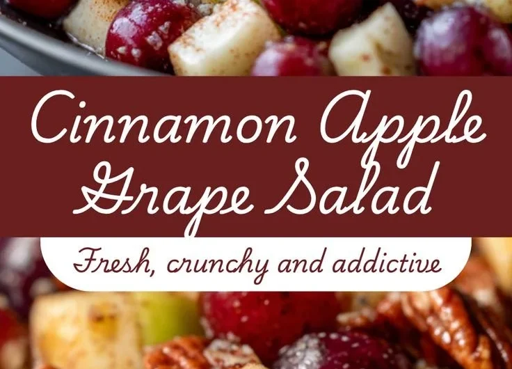 A vibrant cinnamon apple grape salad with fresh fruits and a sprinkle of cinnamon.