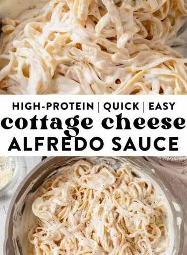Creamy Cottage Cheese Alfredo sauce served over pasta