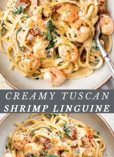 Creamy Tuscan shrimp linguine with fresh herbs and garlic