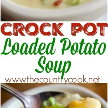 Crock Pot Loaded Baked Potato Soup garnished with cheese and chives