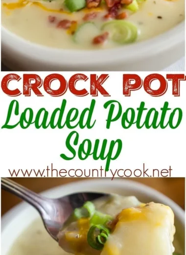 Crock Pot Loaded Baked Potato Soup garnished with cheese and chives