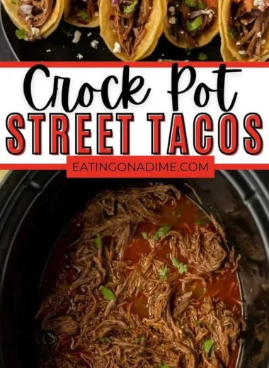 Crock Pot street tacos served on a plate with toppings.