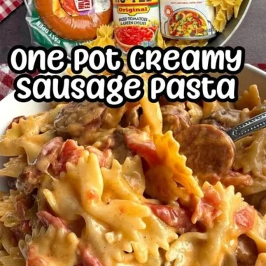 Creamy Cajun Sausage Pasta cooked in one pot, garnished with parsley