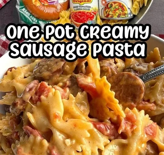 Creamy Cajun Sausage Pasta cooked in one pot, garnished with parsley