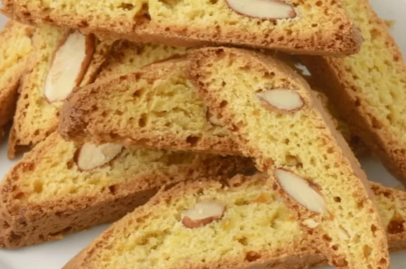 A plate of crunchy Cantucci Cookies, perfect for enjoying with coffee.