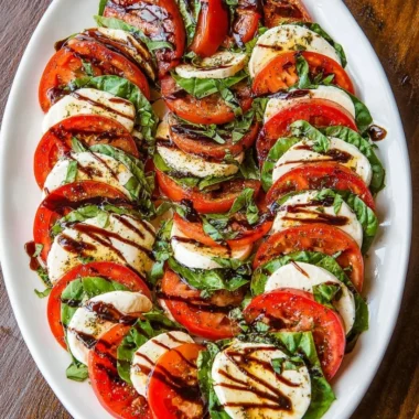 Fresh Caprese Salad with mozzarella, tomatoes, and basil on a plate