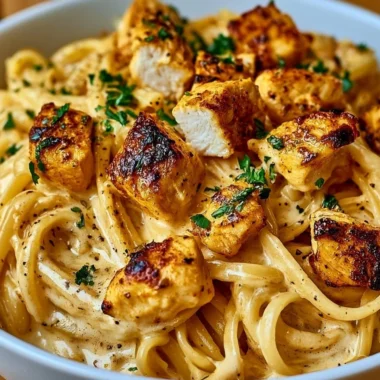 Cowboy butter chicken linguine served in a bowl with fresh herbs