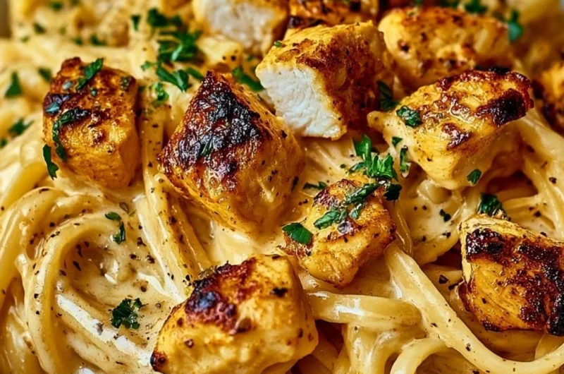 Cowboy butter chicken linguine served in a bowl with fresh herbs