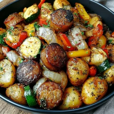 A colorful Cowboy Stir Fry loaded with vegetables and beef on a plate.