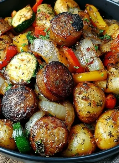A colorful Cowboy Stir Fry loaded with vegetables and beef on a plate.