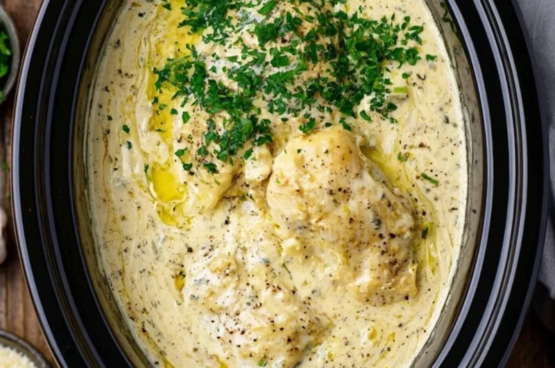 Crock Pot Angel Chicken recipe with creamy sauce and tender chicken