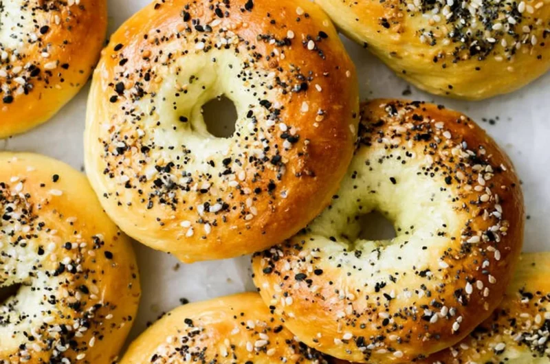 Delicious homemade air fryer bagels served with cream cheese