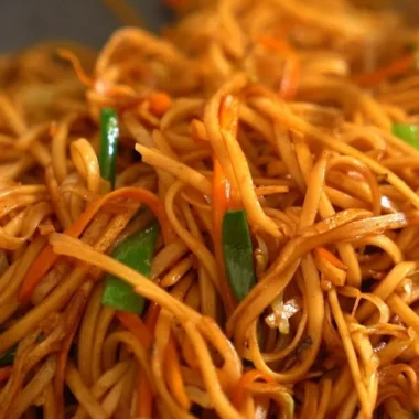 Delicious plate of easy Chow Mein noodles with vegetables and sauce