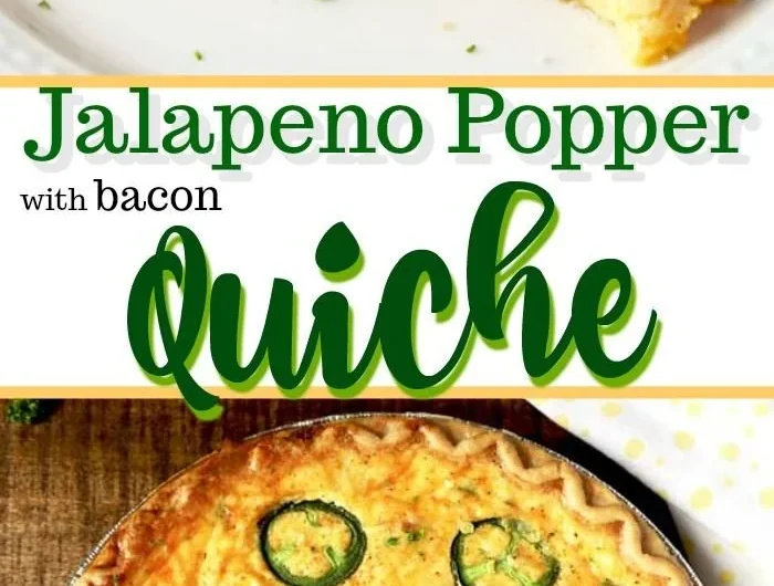 Delicious jalapeno popper quiche garnished with fresh jalapenos and cheese.