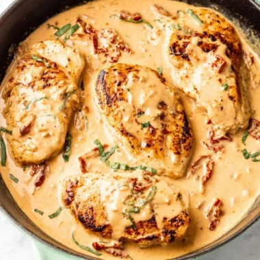 Delicious Marry Me Chicken served with creamy sauce and herbs.