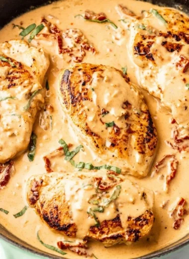 Delicious Marry Me Chicken served with creamy sauce and herbs.