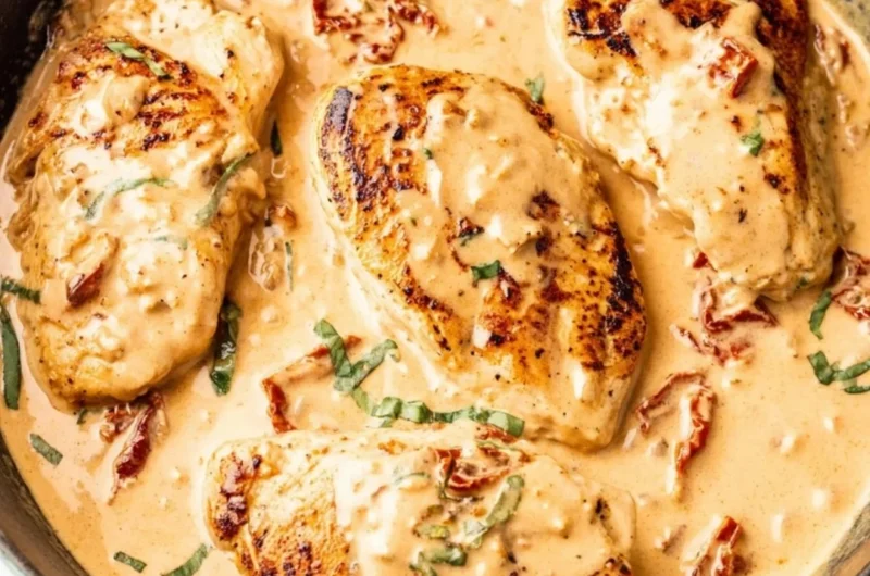 Delicious Marry Me Chicken served with creamy sauce and herbs.