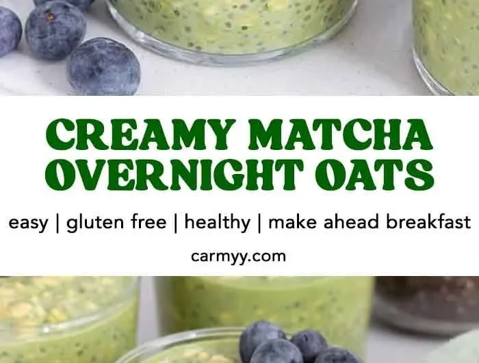 Bowl of Matcha Overnight Oats topped with fruits and nuts