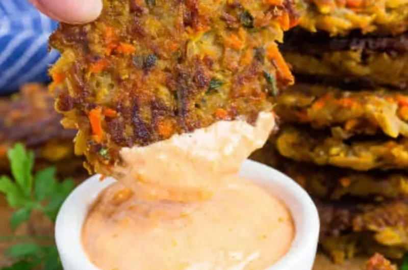 Crispy potato fritters made with red lentils, served on a plate.