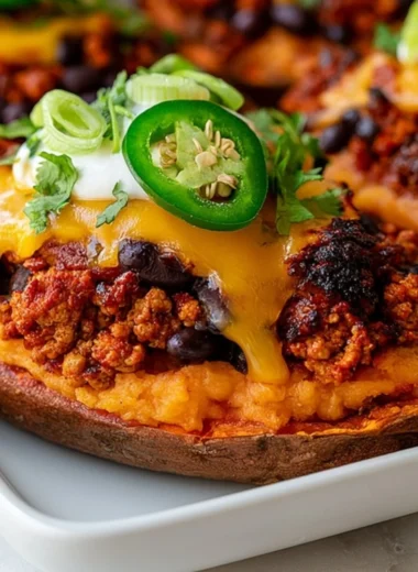 Delicious protein loaded sweet potato boats topped with fresh ingredients