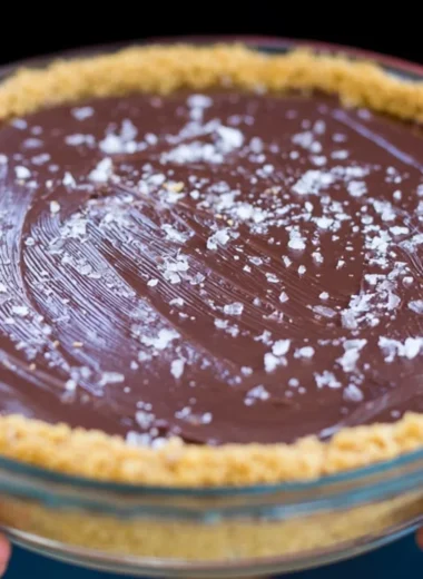 Delicious Salted Bourbon Chocolate Pie topped with sea salt