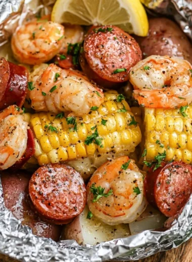 Delicious shrimp boil foil packets ready for grilling