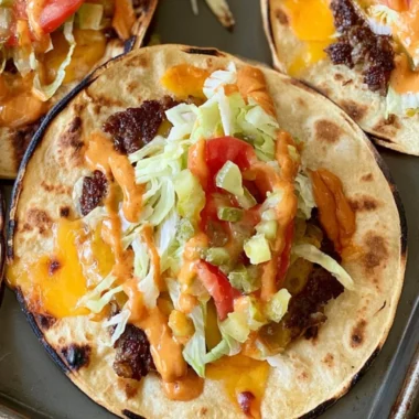 Smash Burger Tacos served on a plate with toppings and condiments