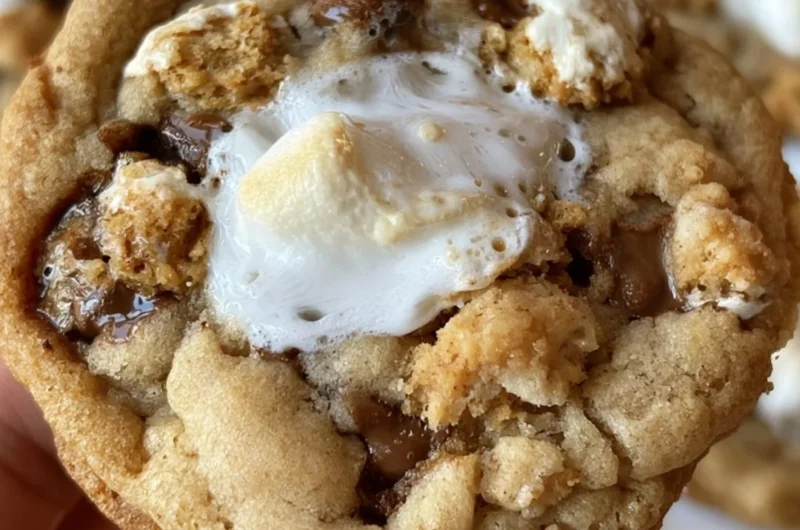 Delicious S'MORES Cookies with chocolate, marshmallow, and graham crackers