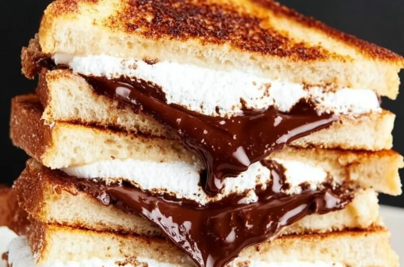 Delicious S'mores grilled cheese sandwich with melted chocolate and toasted marshmallows