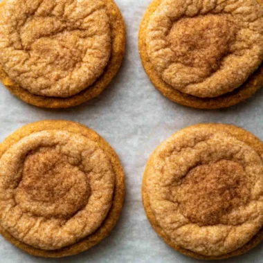 Freshly baked chewy pumpkin cookies on a rustic wooden table