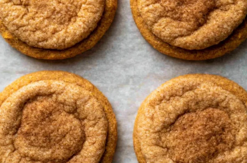 Freshly baked chewy pumpkin cookies on a rustic wooden table
