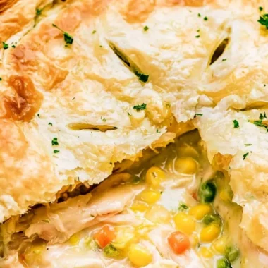 Deliciously cozy chicken pot pie with flaky crust and savory filling