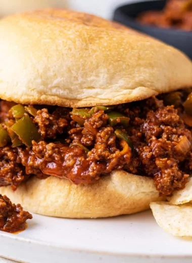 Delicious homemade Sloppy Joe served on a bun with fresh toppings