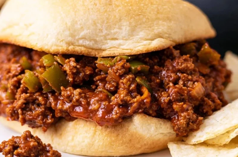 Delicious homemade Sloppy Joe served on a bun with fresh toppings