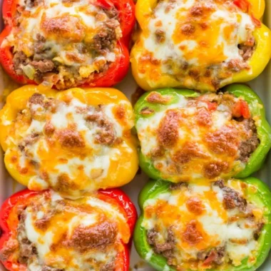 Cozy keto stuffed bell peppers served on a plate