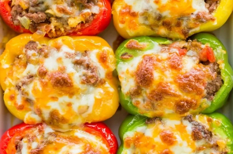 Cozy keto stuffed bell peppers served on a plate