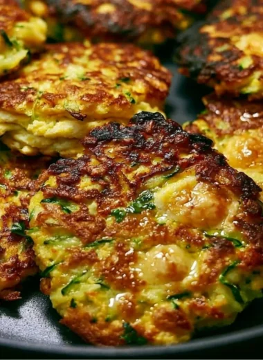 Cozy zucchini fritters served on a plate with a dipping sauce
