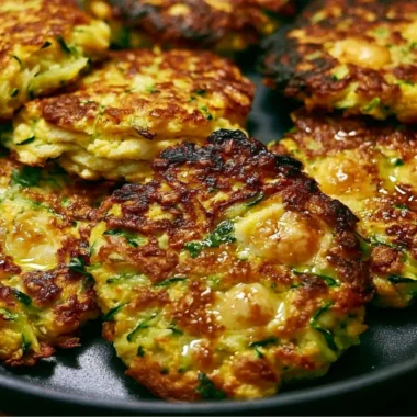 Delicious cozy zucchini fritters served on a plate with dipping sauce