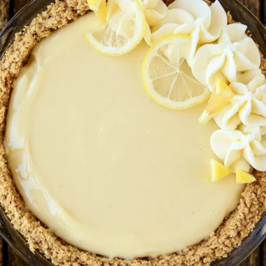Delicious homemade easy lemon cream pie with whipped cream topping and lemon zest
