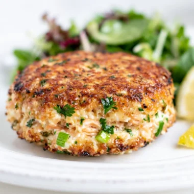 Delicious low carb salmon patties served with fresh herbs and lemon wedges