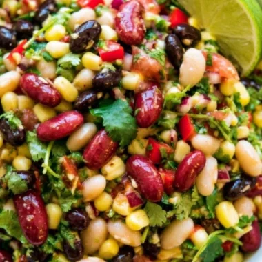 Colorful Healthy Mexican Bean Salad with fresh vegetables and beans