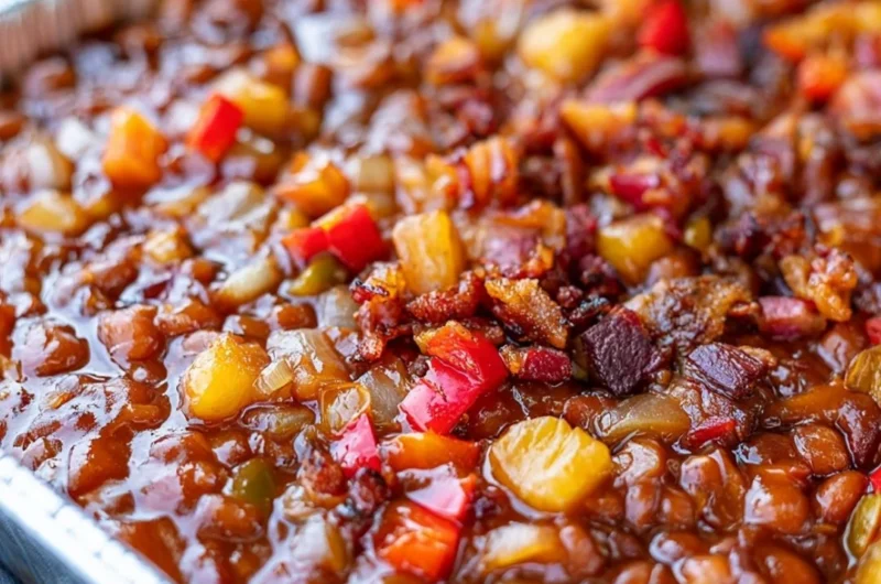 Delicious Smoked BBQ Beans served in a bowl, perfect for gatherings.