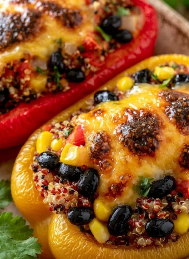 Colorful stuffed bell peppers filled with tasty ingredients, a healthy meal option.