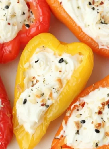Everything bagel cream cheese stuffed peppers served on a plate